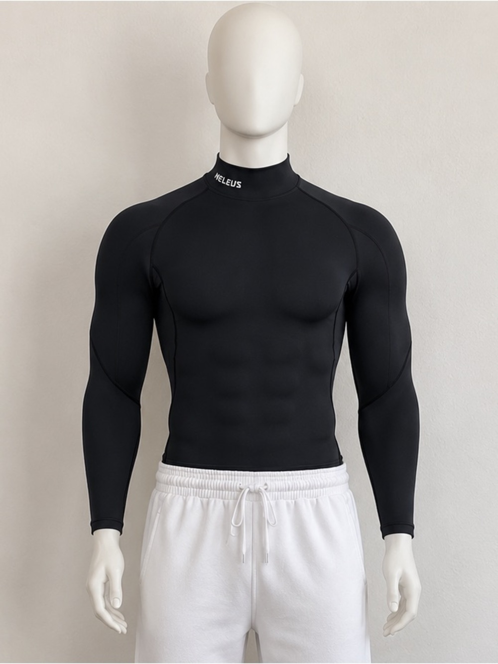 Neleus Black Athletic mock neck Compression shirt -Large